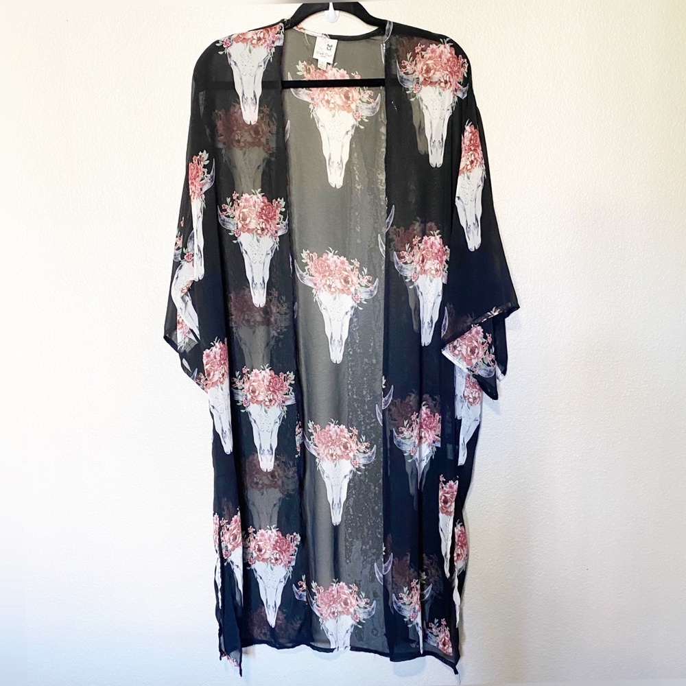 Pink Owl Bull Print Kimono